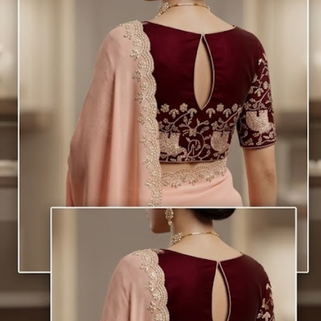 Peach Velvet Elephant Motif Saree