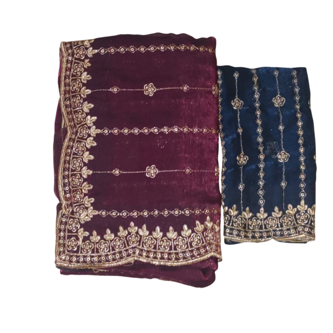Deep Maroon Satin Silk Saree with Pearl Stone Scallop Border